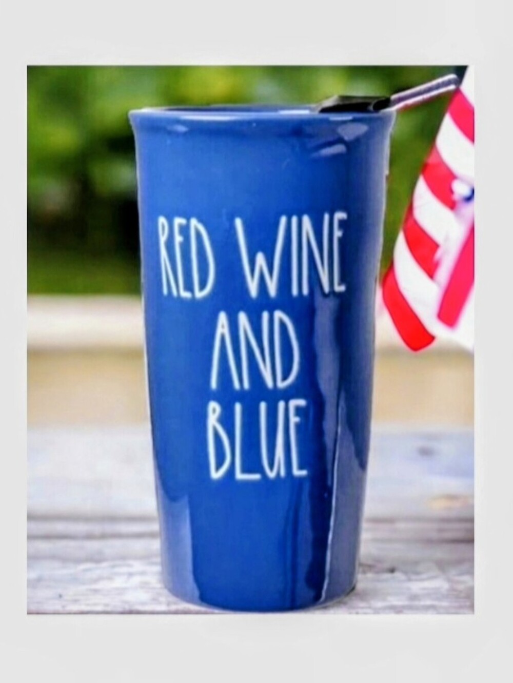 Rae DunnPatriotic Blue Ceramic Tumbler with White Lettering - Home Dining